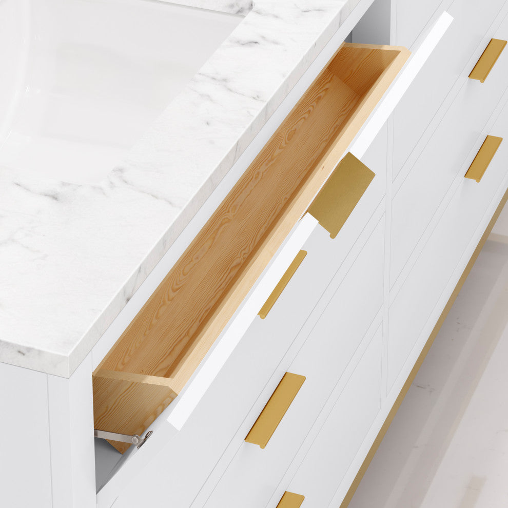 Bristol 72" Marble Countertop Vanity, Pure White