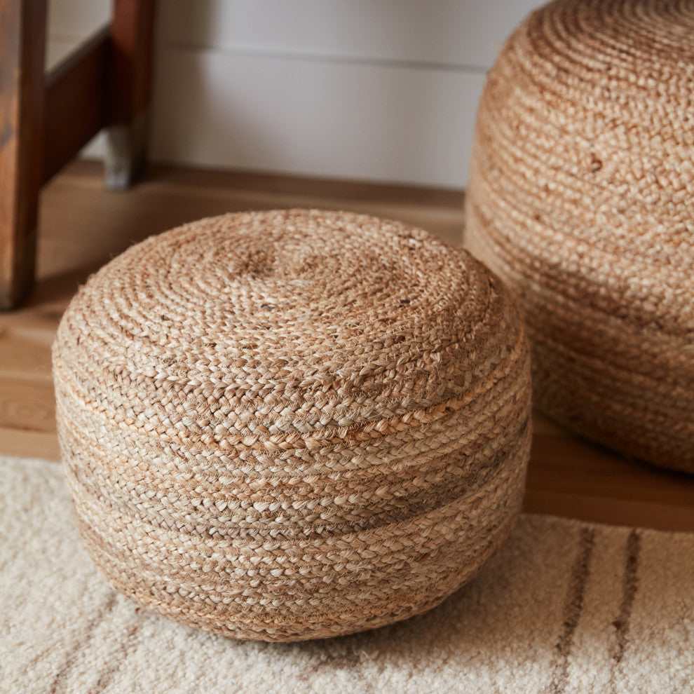Jaipur Living Mesa Beige Solid Round Pouf