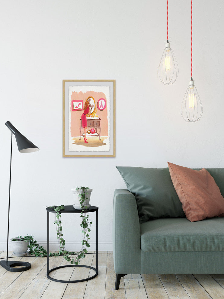 "Putting on Lipstick" Framed Painting Print, 24"x36"