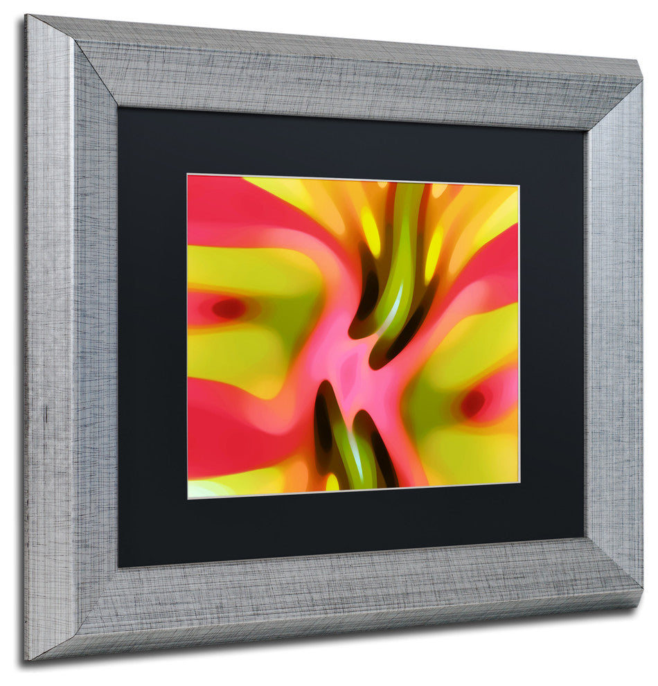 ''Pink Owl'' Matted Framed Art, Silver Frame, Black Matte, 14x11