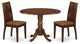 3Pc Dinette Set, Rounded Table, Drop Leaves, Two Linen Seat Chairs, Mahogany