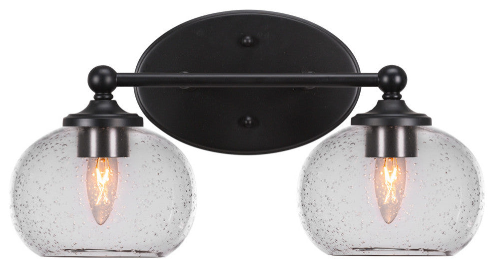 Capri 2-Light Bath Bar, Matte Black/Clear Bubble