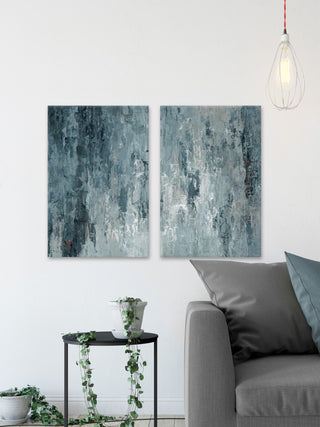 Tainted Dark Blues Diptych, 16"x12"