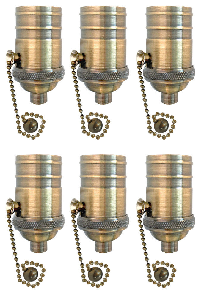 Royal Designs, Inc. Vintage Pull Chain Lamp Socket, Antique Brass, Set of 6
