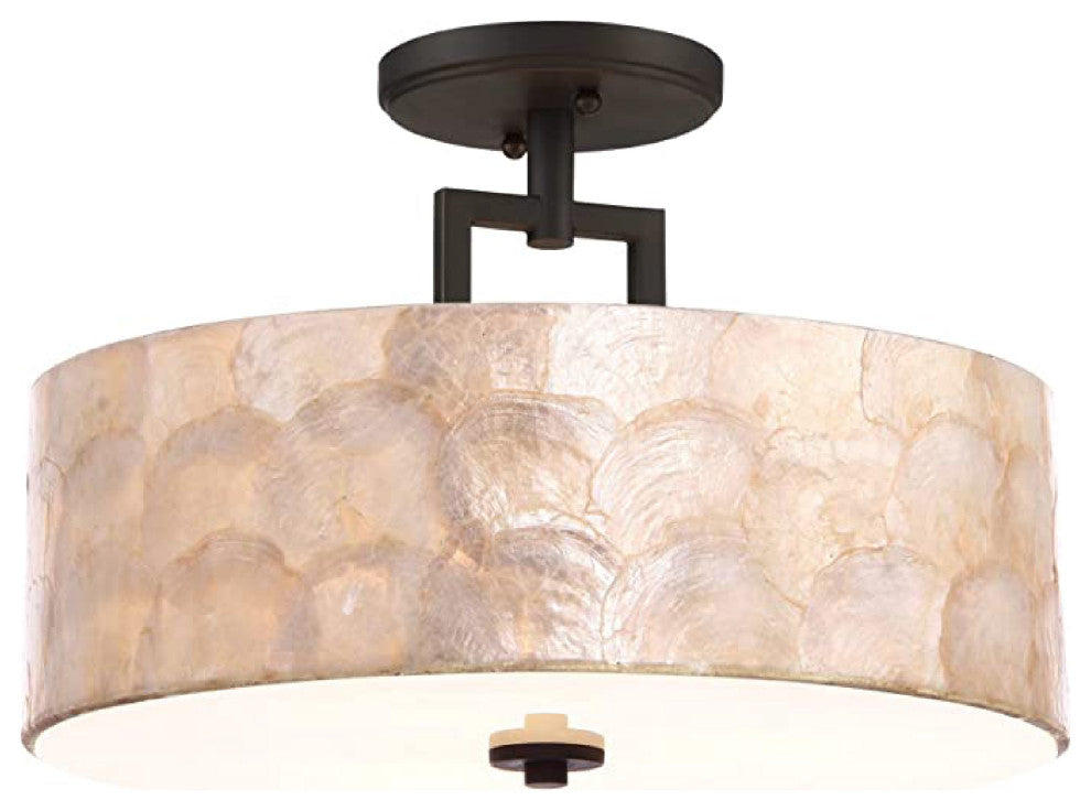 3-Light shell chandelier Bronze hall ceiling Metal coastal lighting fixtures