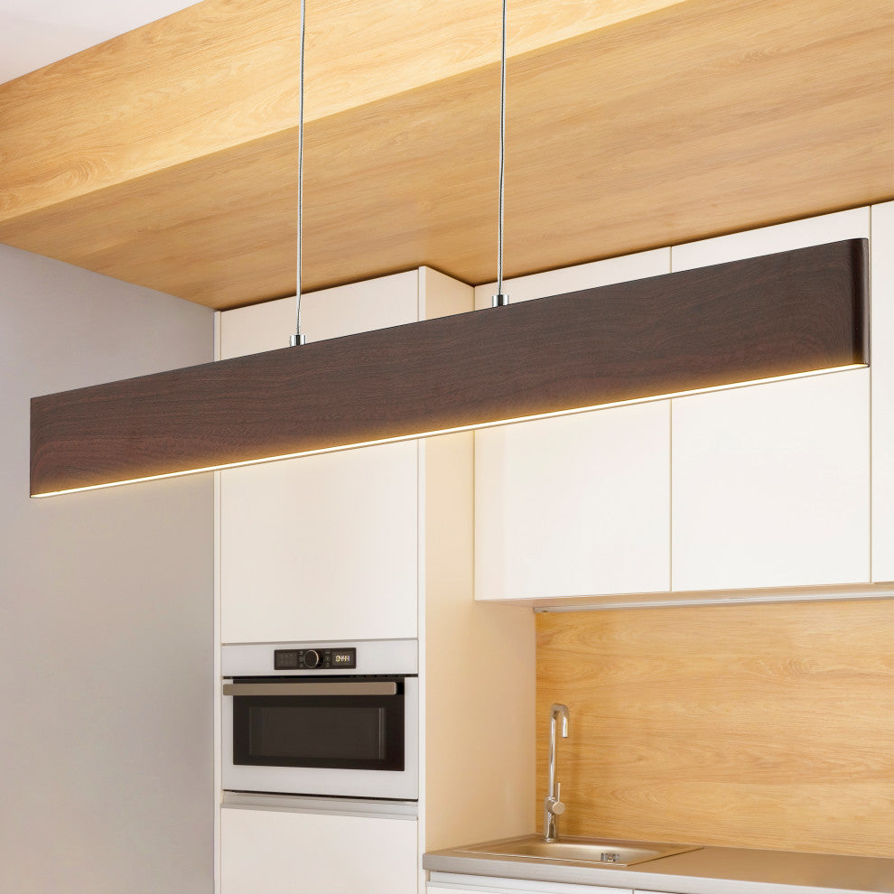 Draper 32" Adjustable Integrated LED Metal Linear Pendant, Dark Brown Wood