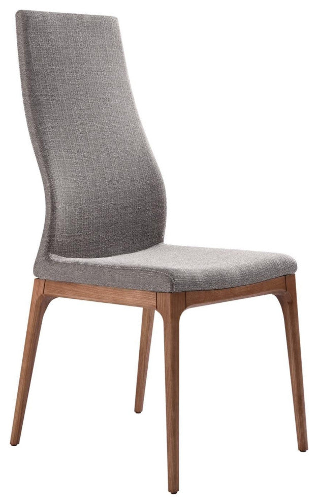 Parker Mid-Century Dining Chair in Walnut Finish and Gray Fabric - Set of 2