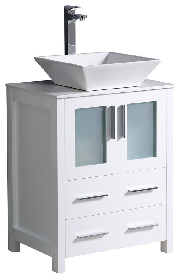 Torino 24" Bathroom Cabinet, Base: White, With Top, Vessel Sink