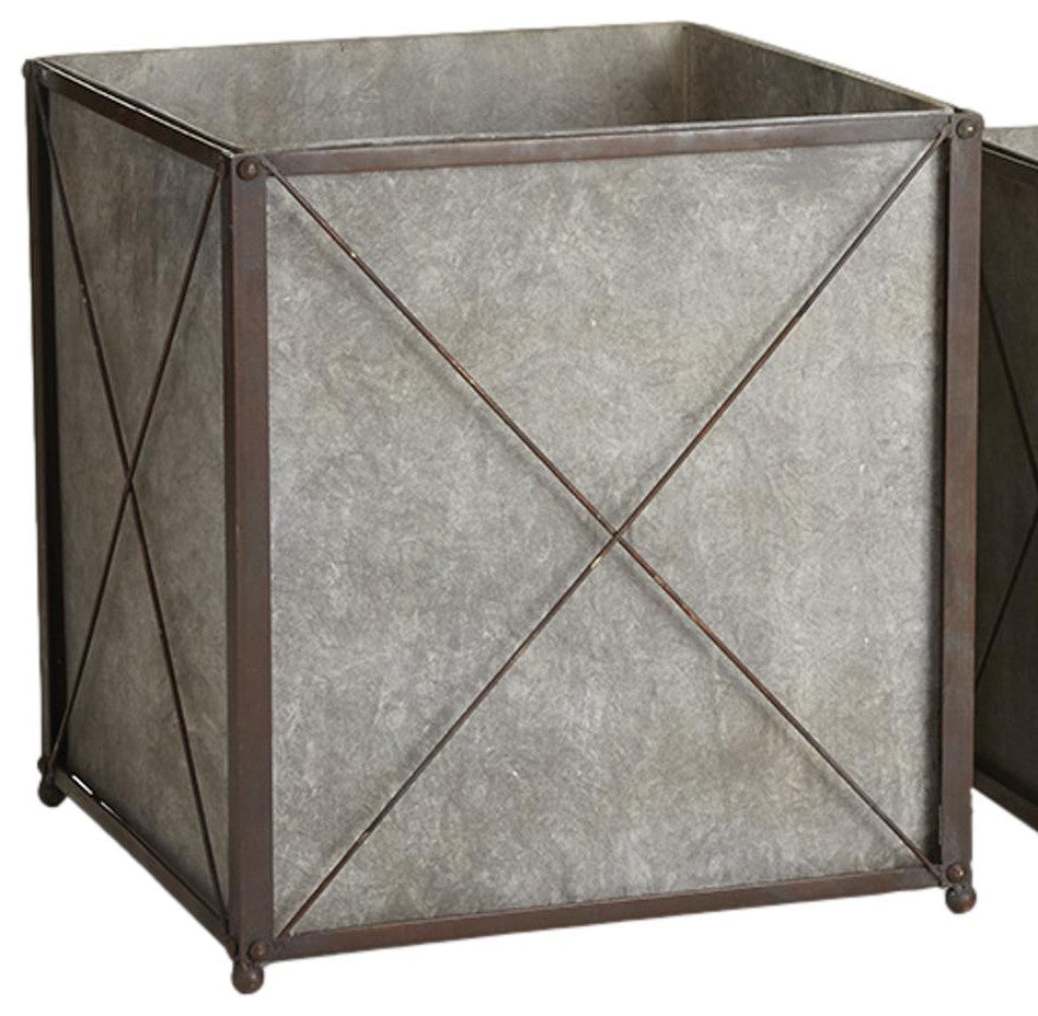Large Minimalist Galvanized Square Cachepot Set 2 Planters X Design Classic Cube