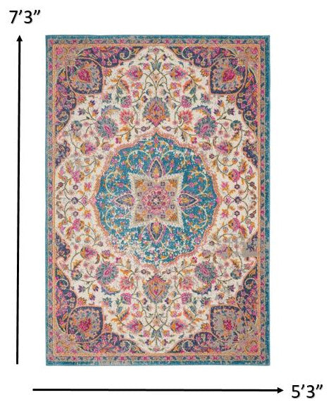 5' X 7' Pink And Green Dhurrie Area Rug