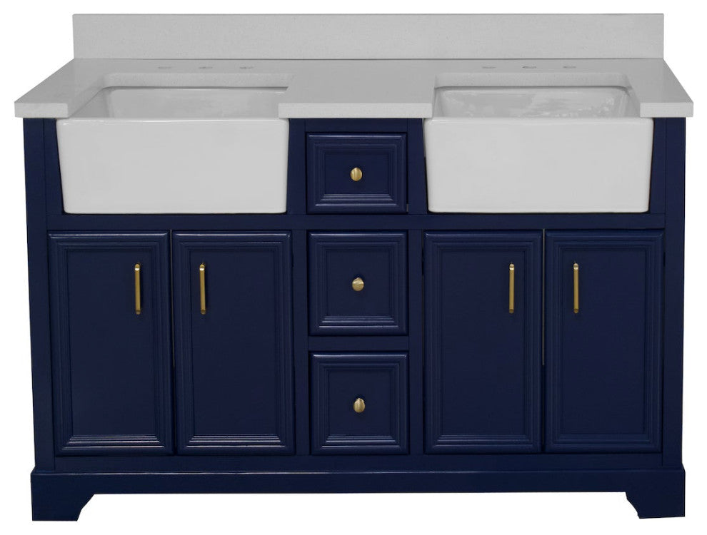 Zelda 60" Bathroom Vanity, Royal Blue, Quartz, Double