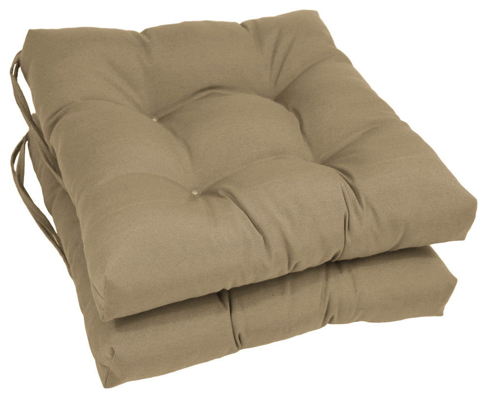 16" Solid Twill Square Tufted Chair Cushions, Set of 2, Toffee