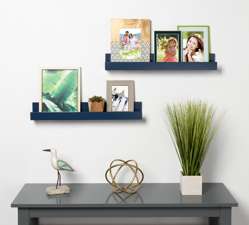 Levie Wooden Picture Ledge Wall Shelf Set, Navy Blue 2 Piece