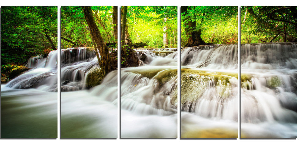 "Level Five of Erawan Waterfall" Landscape Canvas Print, 5 Panels, 60"x28"