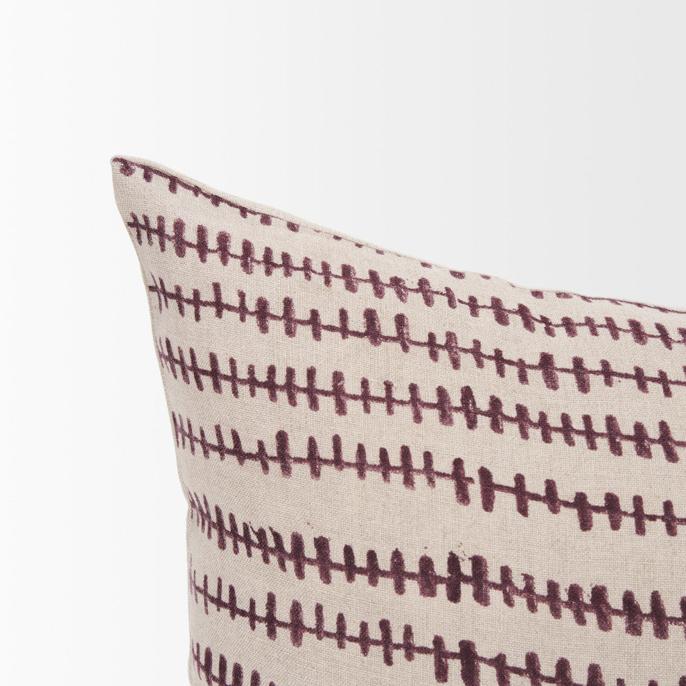 Jenna Beige With Merlot Print Linen Lumbar Decorative Pillow Cover