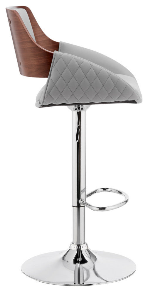 Colby Adjustable Faux Leather and Metal Bar Stool, Gray and Chrome