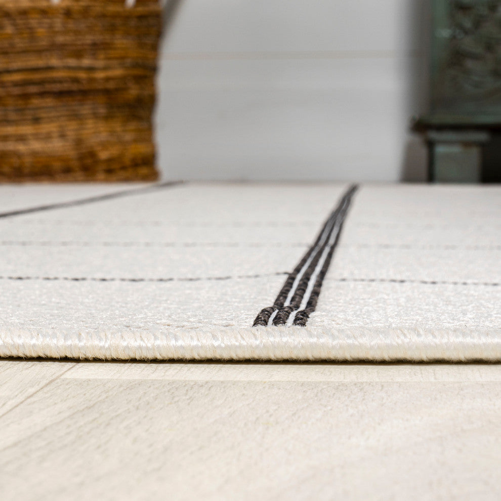 Grid Modern Squares Indoor/Outdoor Area Rug, Cream/Black, 8x10