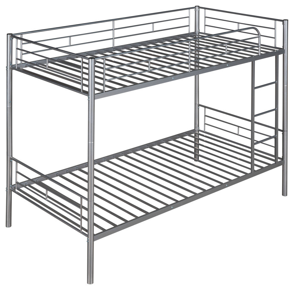 Gewnee Twin Over Twin Metal Bunk Bed with Ladder in Silver