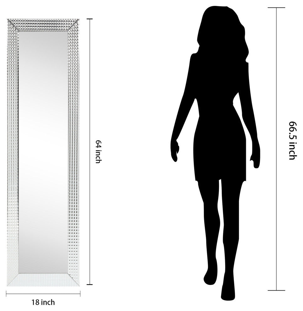 Bling Beveled Cheval Mirror, Full-Length Mirror, Floor Mirror, 64"x18"