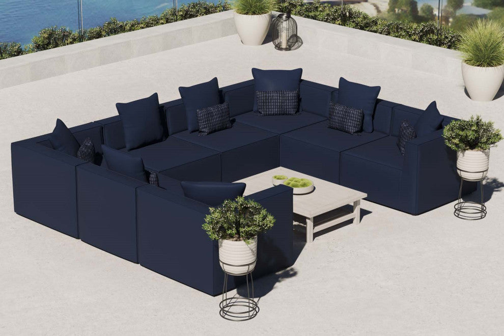 Lounge Sectional Sofa Set, Fabric, Blue Navy, Modern, Outdoor Patio Cafe Bistro