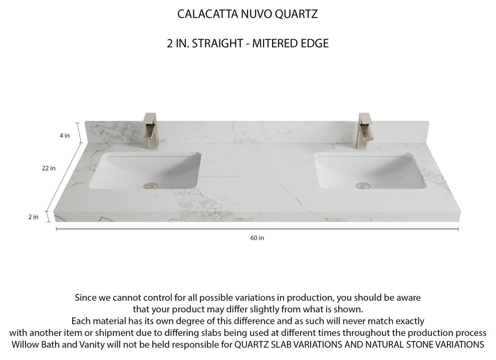 Sonoma 60 Double Bathroom Vanity in Light Natural Teak with 2" Calacatta Nuvo