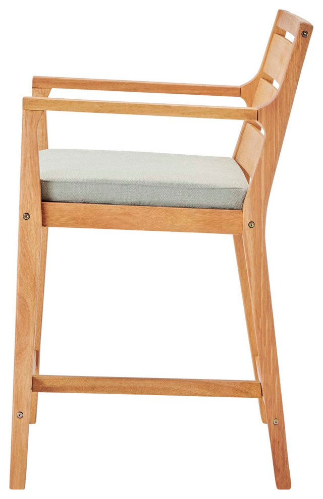 Bar Side Stool Chair, Set of 2, Wood, Brown Natural Taupe Gray, Modern, Outdoor