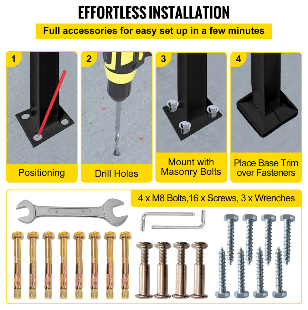 VEVOR Handrails for Outdoor Steps 1 to 3 Steps Stair Railing, Black, 5 Ft