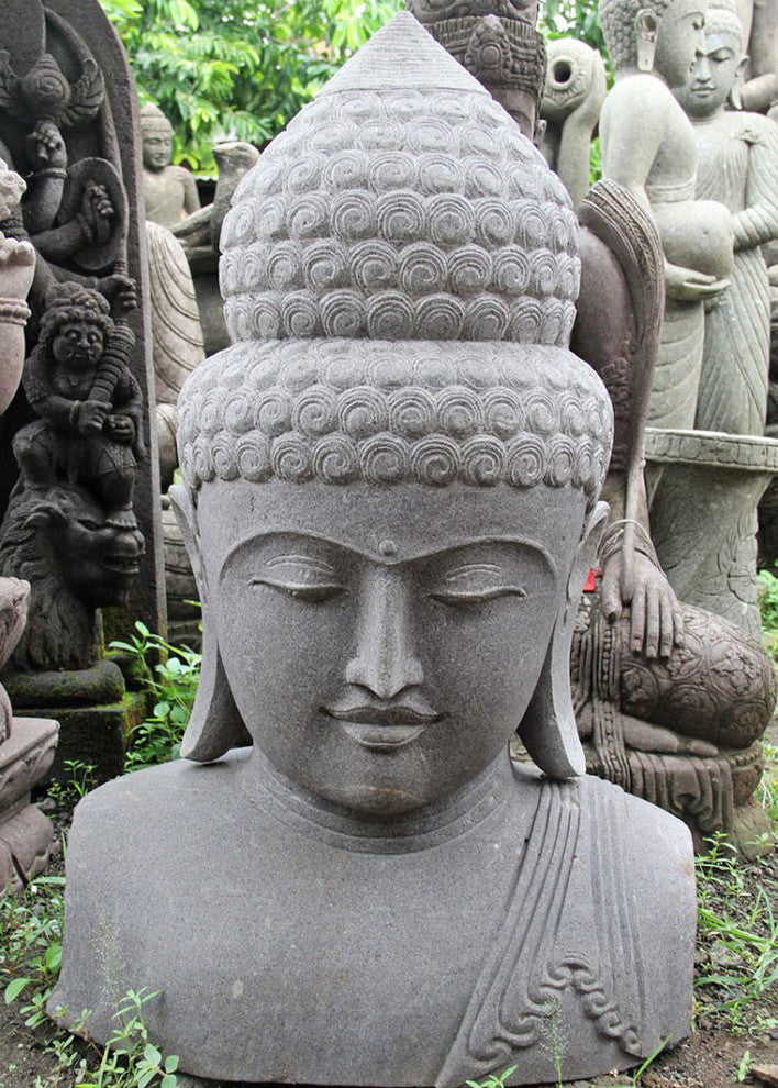 Large Volcanic Stone Buddha Bust