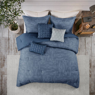Madison Park Walter 7 Piece Printed Seersucker Comforter Set, Navy