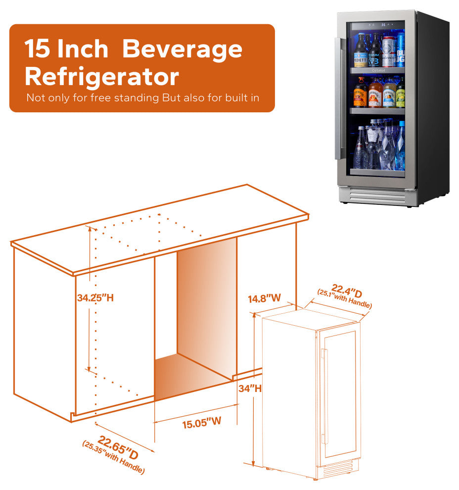Ca''Lefort 15" 100 Cans  Beverage Refrigerator Built-In Soda Beer Drink Cooler