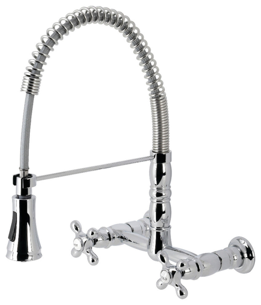 GS1241AX Two-Handle Wall-Mount Pull-Down Sprayer Kitchen Faucet, Polished Chrome