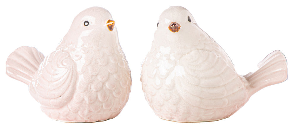Ceramic Sitting Bird Figurine Gloss Blush Pink Finish, ASST of 2