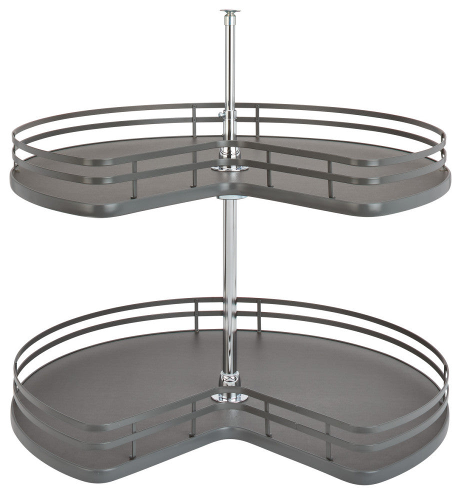 Solid Surface 2-Shelf Kidney Lazy Susan for Corner Base Cabinet, Orion Gray