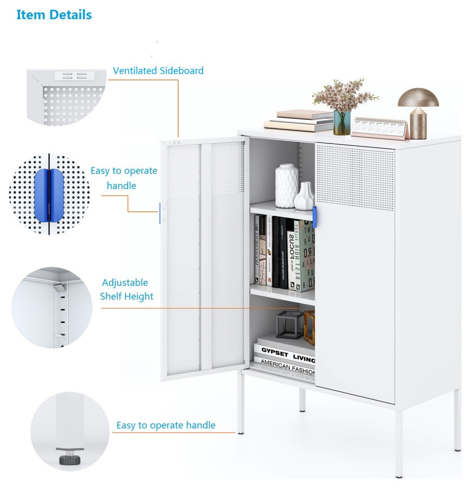 Metal Storage Locker Cabinet With Adjustable Shelves White