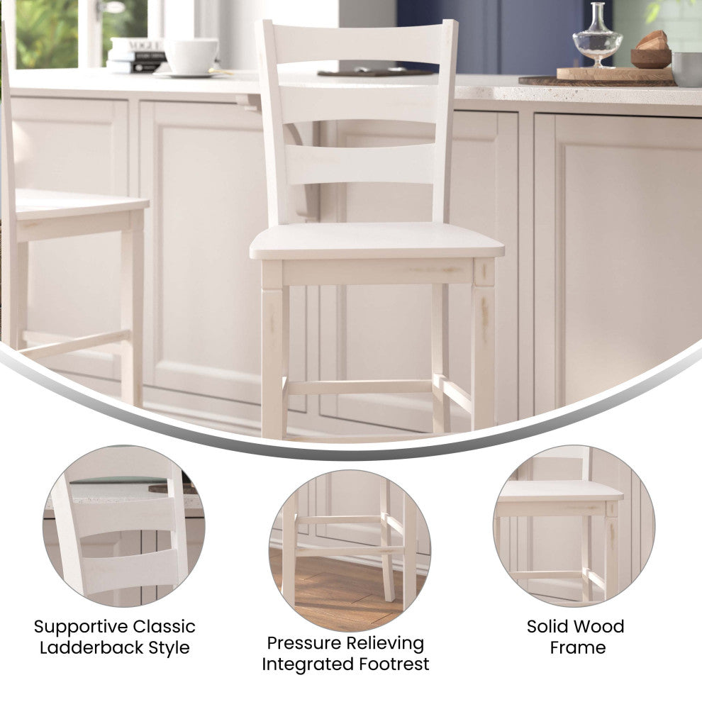 Set of 2 29" High Ladderback Counter Height Barstool, White Wash