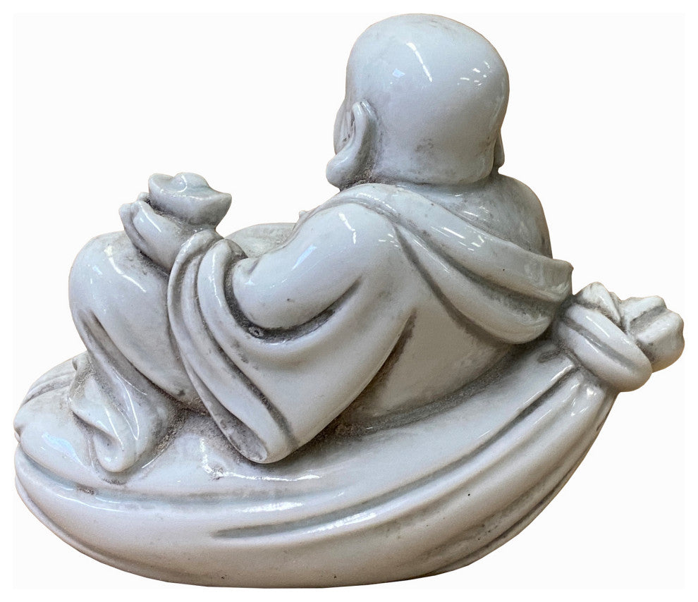 Small Vintage Finish Off White Color Porcelain Happy Buddha Statue Hws1493