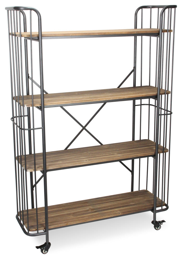 4 Tier Wood Shelf Metal Bar Cart