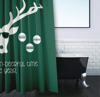 70"Wx73"L Cool Christmas Deer Shower Curtain, Forest Green