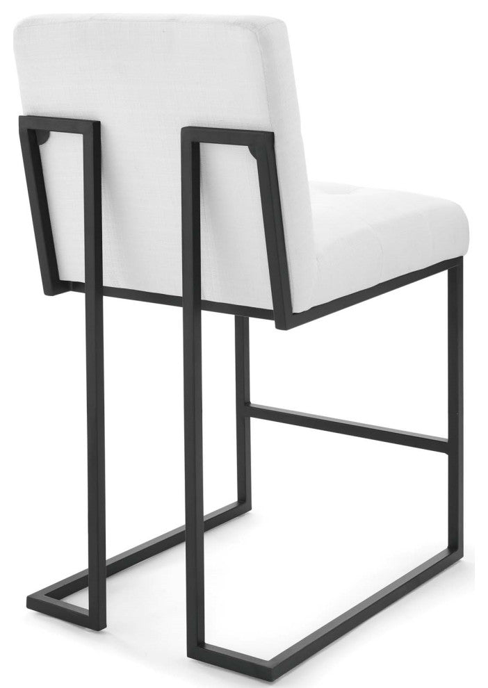 White Fabric Counter Stool, Industrial Modern Black Metal Tufted Counter Stool