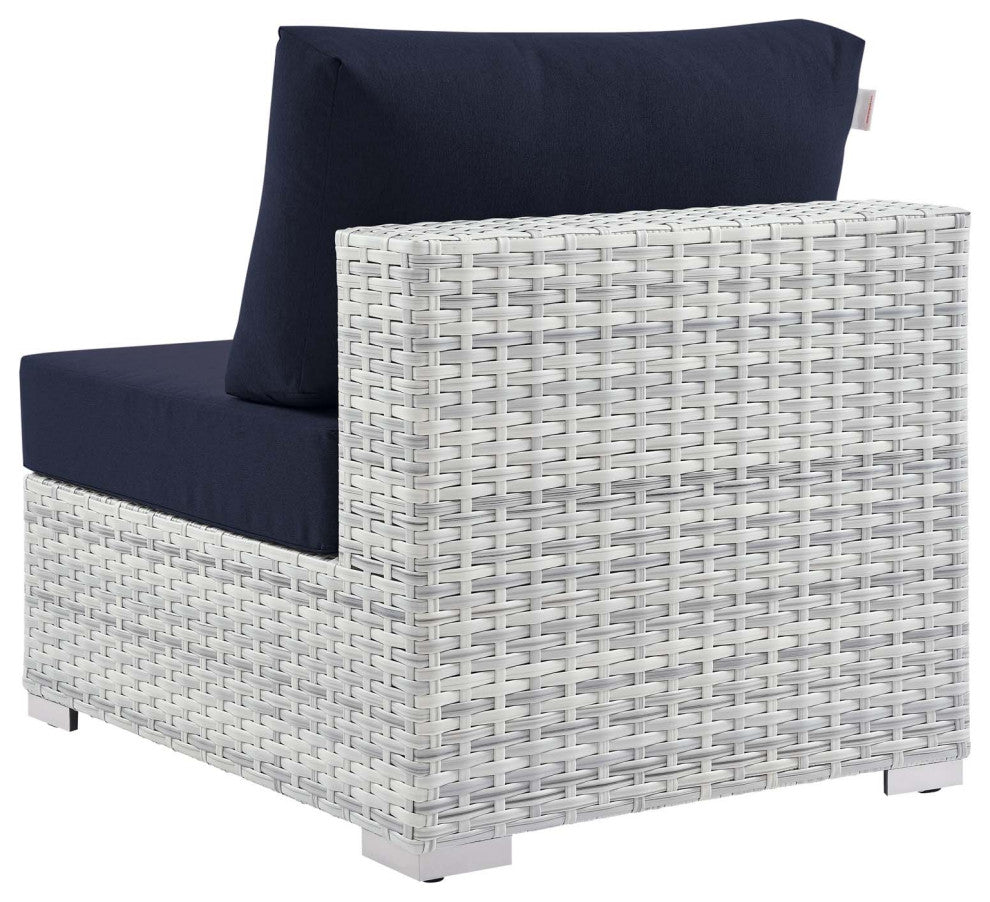 Lounge Sectional Sofa Chair Set, Rattan, Wicker, Gray Blue Navy, Outdoor