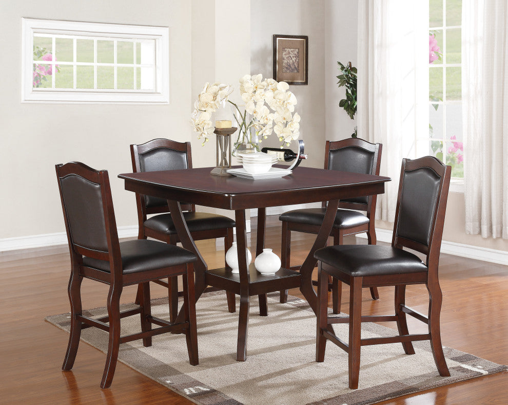 Curved Wood Trim Espresso Faux Leather Counter Chairs, Set of 2