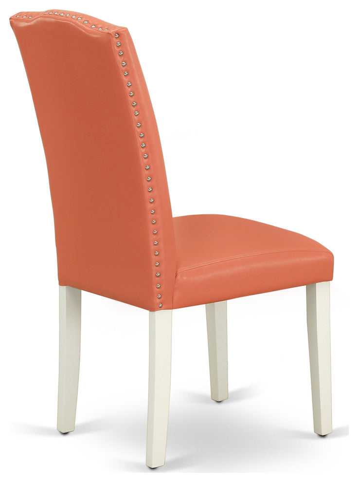 5Pc Rounded 42" Dining Table, Four Parson Chair, Pu Leather Color Pink Flamingo