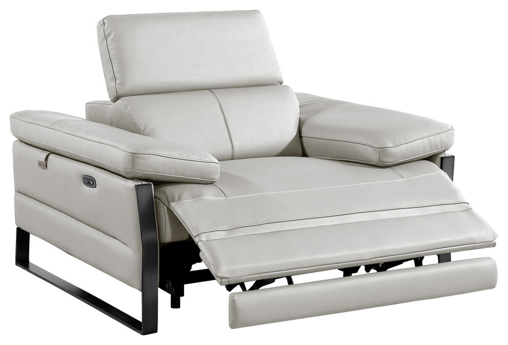 Antonio Italian Leather Power Reclining Arm Chair, Light Gray