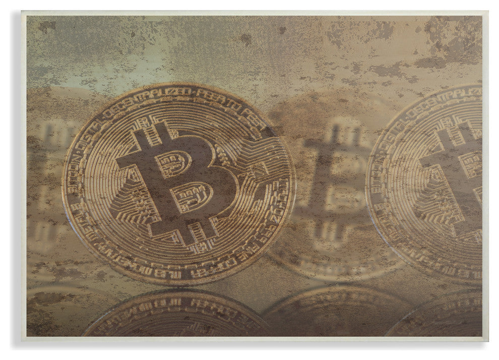 Bitcoin Faded and Distressed Wall Plaque Art, 12.5x18.5