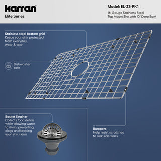 Karran 33" Top Mount Single Bowl Stainless Steel Kitchen Sink Kit