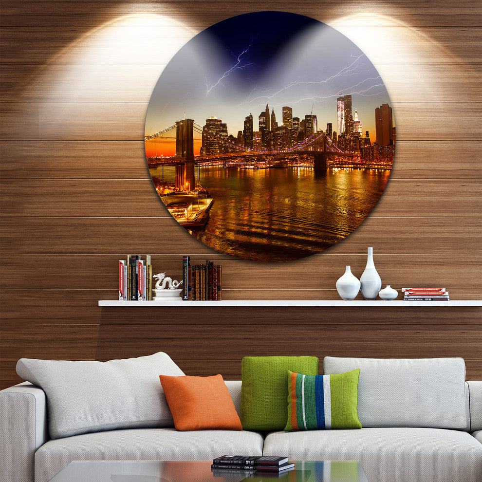Manhattan Sunset On East River, Cityscape Photo Round Wall Art, 23"
