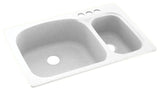 Swan 33x22x9 Solid Surface Kitchen Sink, 3-Hole, White