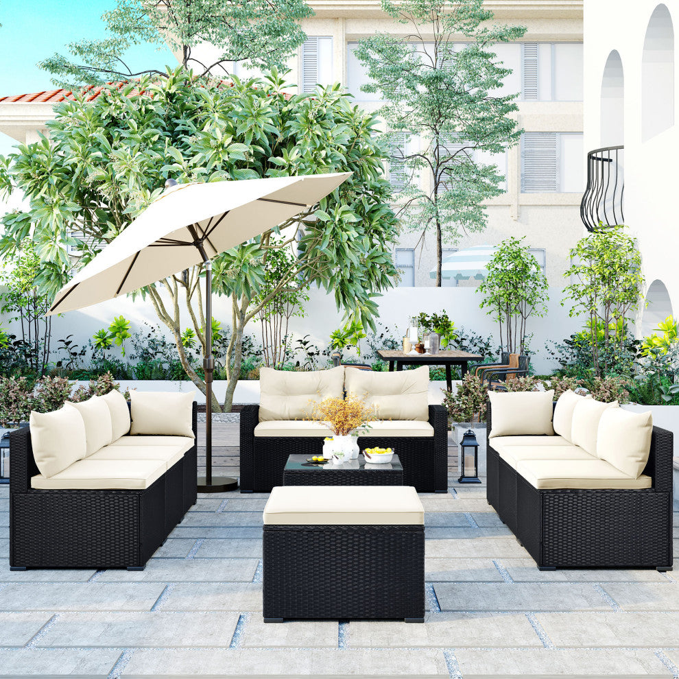 9-Piece Outdoor Wicker Reversible Patio Sectional Sofa With Cushions