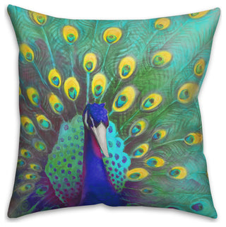 Blue And Yellow Peacock 5 20x20 Spun Poly Pillow