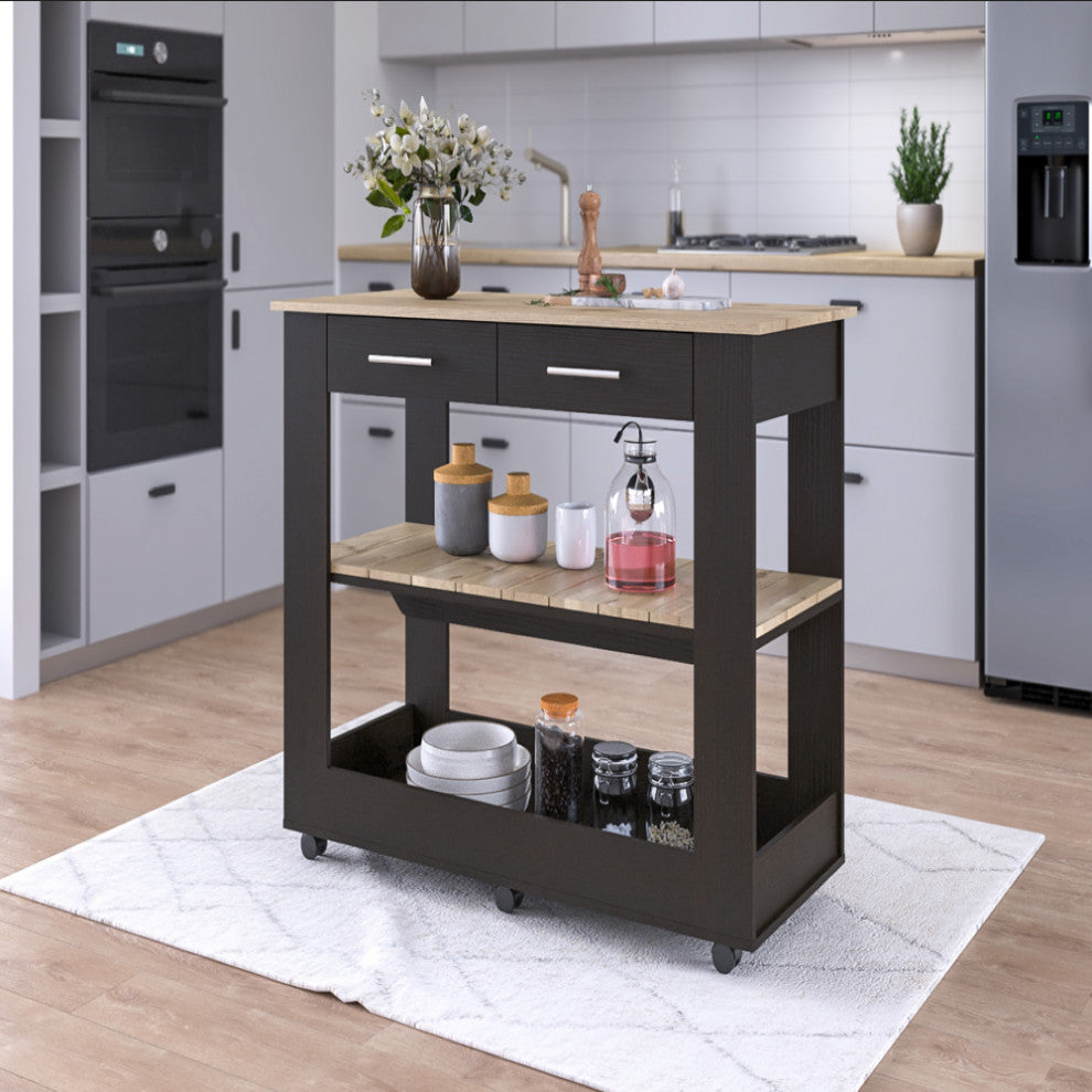 Kitchen Island 46 Inches Dozza, Kitchen, Black / Light Oak